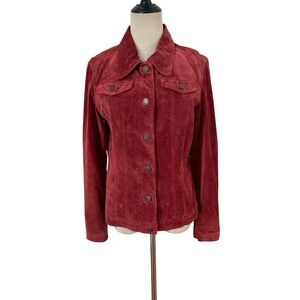 Vtg 90s For Joseph Women's  Suede Jacket  Sz M‎ Red Brown Button Western Boho